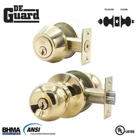 DEGUARD :Premium Entry Combo Lockset - UL Listed - KW1 Keyway - Polished Brass Finish DBL01-PB-KW1